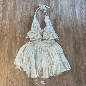 Free People Dusty Blue Skirt and Top Set